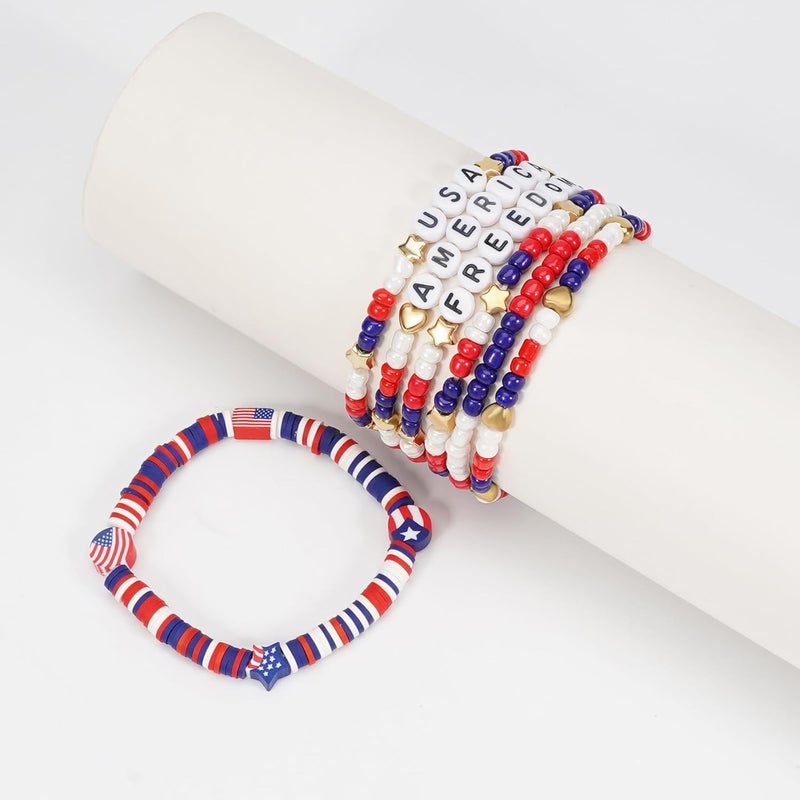 Briutn 4th of July Beaded Bracelets with American Flag Stars Charms USA Jewelry - Image 3